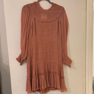 Anthropologie Terracotta Pleated Mini Dress